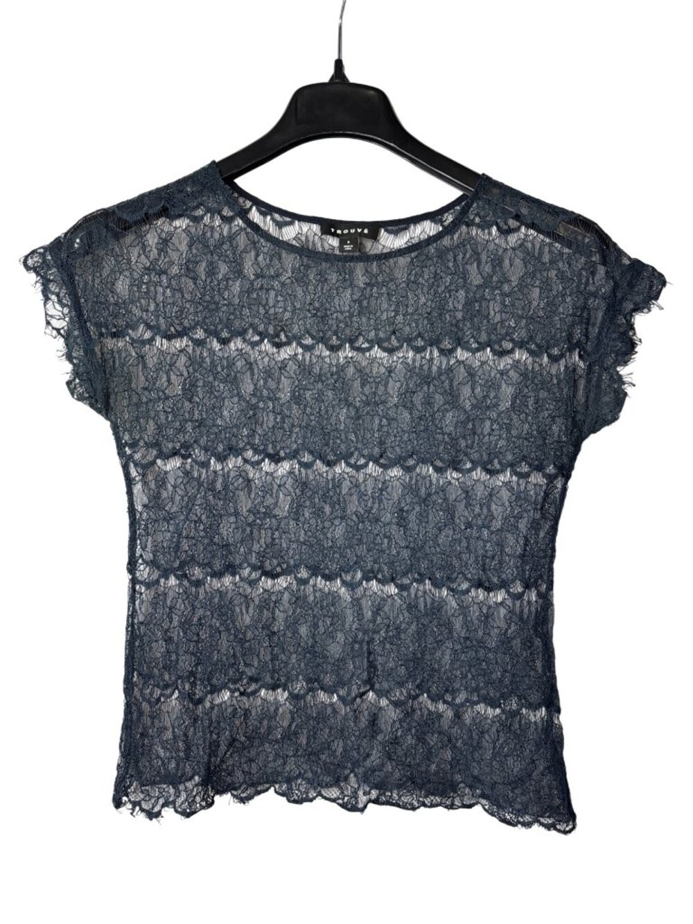 Trouve Sheer Lace Top Blouse Size S Navy Blue